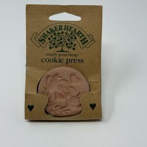 Vintage Shaker Hearth Terra Cotta Cookie Stamp Press With Burgundy Handle